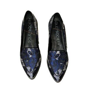 Sole Society Winslow Navy Blue Black Floral Jacquard Slip On Shoes Size 6